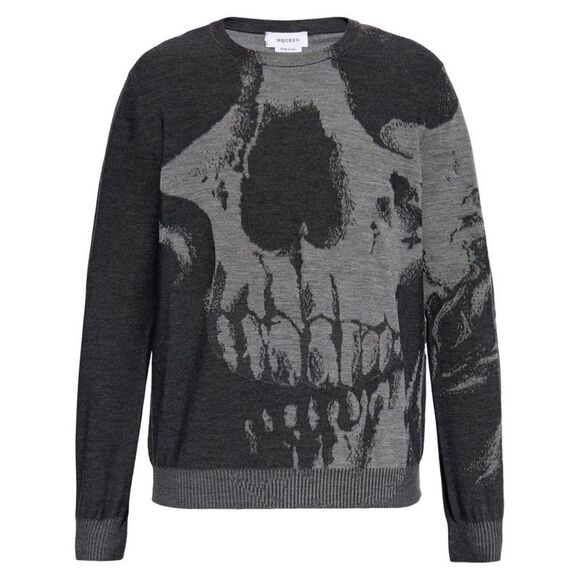 ALEXANDER MCQUEEN Men's Intarsia Skull Motif Knit Sweater Men GREY Sweaters &